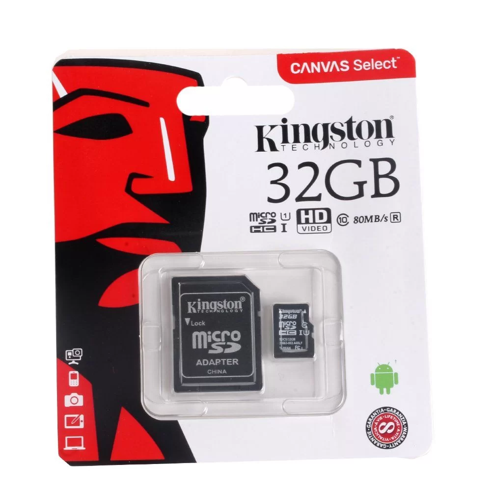 KINGSTON CANVAS SELECT MICROSDHC CLASS 10 UHS-I U1 32GB + SD ADAPTER (SDCS32GB).webp