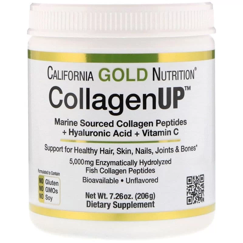 California Gold Nutrition Collagen UP 5000 пептиды коллагена из морских источников + гиалуроновая кислота + С (206 г)