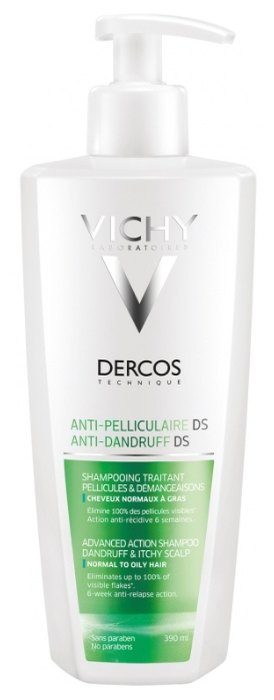 Vichy интенсивный шампунь-уход Dercos Anti-Dandruff против перхоти для нормальных и жирных волос 