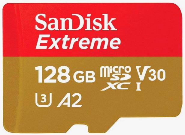 SanDisk Extreme microSDXC 128 ГБ Class 10, V30, A2, UHS Class 3, R-W 190-90 МБ.с