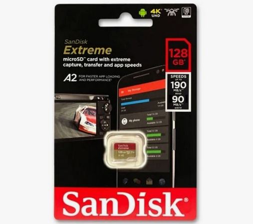 SanDisk Extreme microSDXC 128GB for Action Cams and Drones 190-90MB.s A2 C10 V30 UHS-I U3