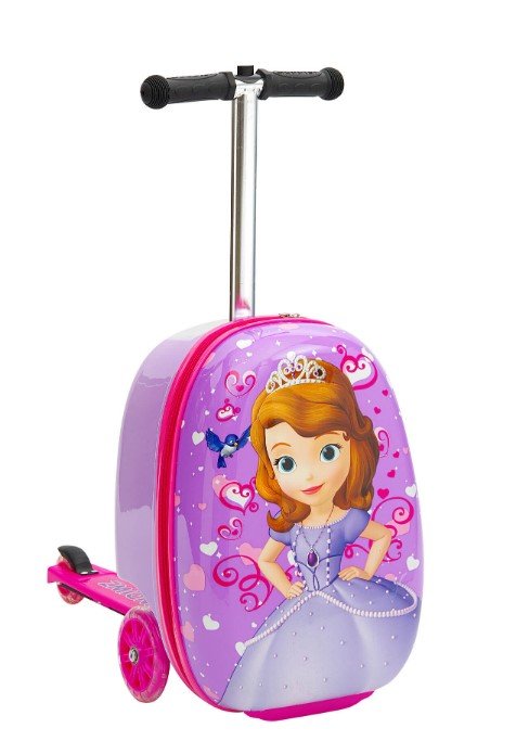 Детский чемодан-самокат "ZINC Принцесса София" пластиковый противоударный на колесиках