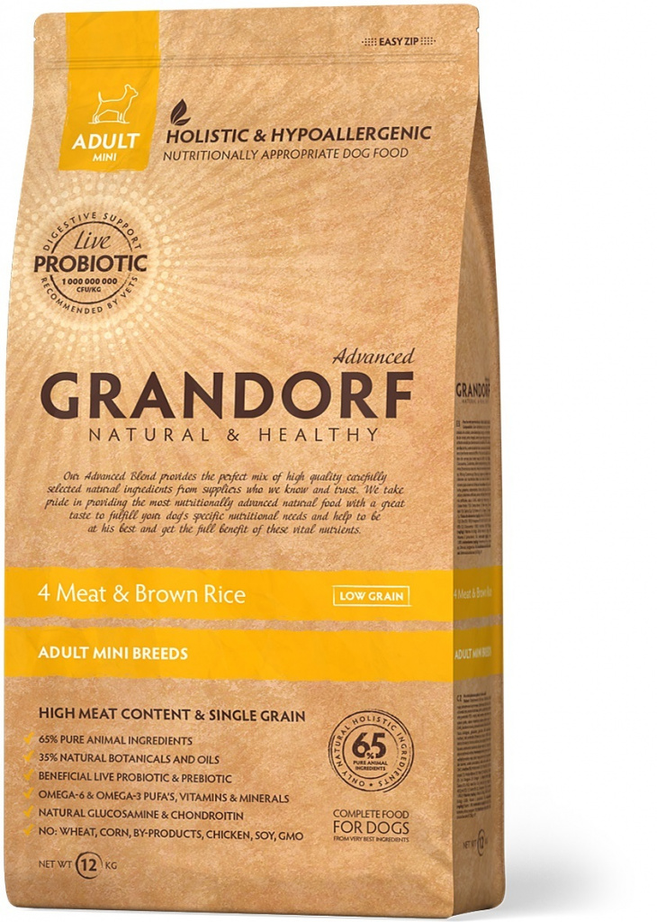 GRANDORF 4 Meat/Brown Rice Living Probiotics для взрослых собак всех пород "4 вида мяса с бурым рисом"