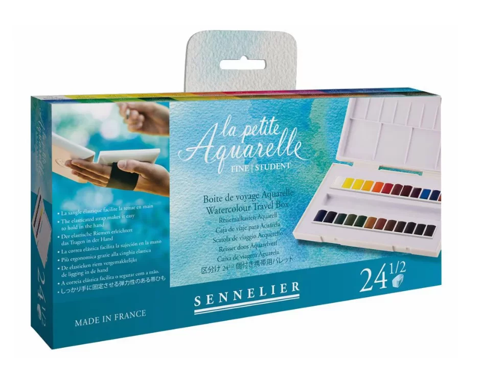 Sennelier Акварельные краски Aquarelle Travel Box в наборе, 24 кюветы, пластиковый пенал