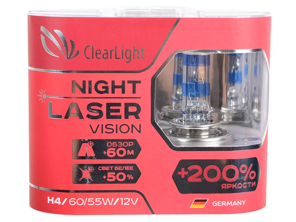 Clearlight Night Laser Vision +200% Light, цоколь H4, 12V, 60/55W