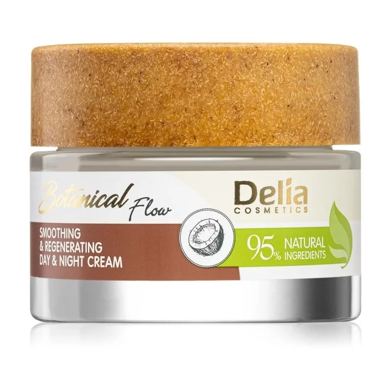 Delia Cosmetics Botanical Flow Разглаживающий, регенерирующий дневной и ночной крем для лица с натуральным кокосовым маслом