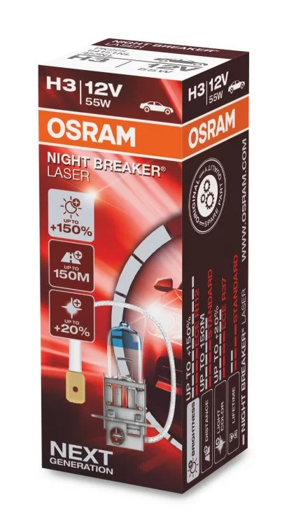 OSRAM H3 55W PK22s+150% Night Braker Laser 3400K