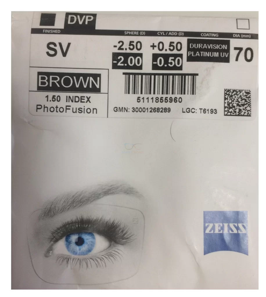 ZEISS SINGLE VISION 1.5 PHOTOFUSION DVP UV (DURA VISION PLATINUM UV) (BROWN/GREY)