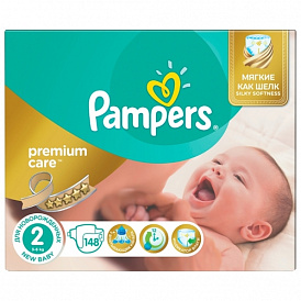 Подгузники Pampers Premium Care 2 (3-6 кг) 148 шт.